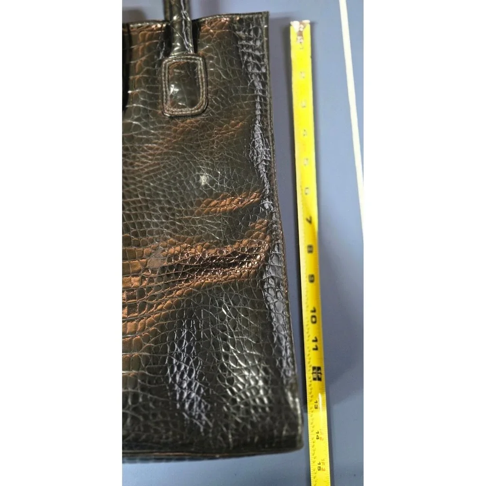 St. John Black Croc Embossed Patent Leather Tote Bag Gold Turn Lock Shoulder Bag